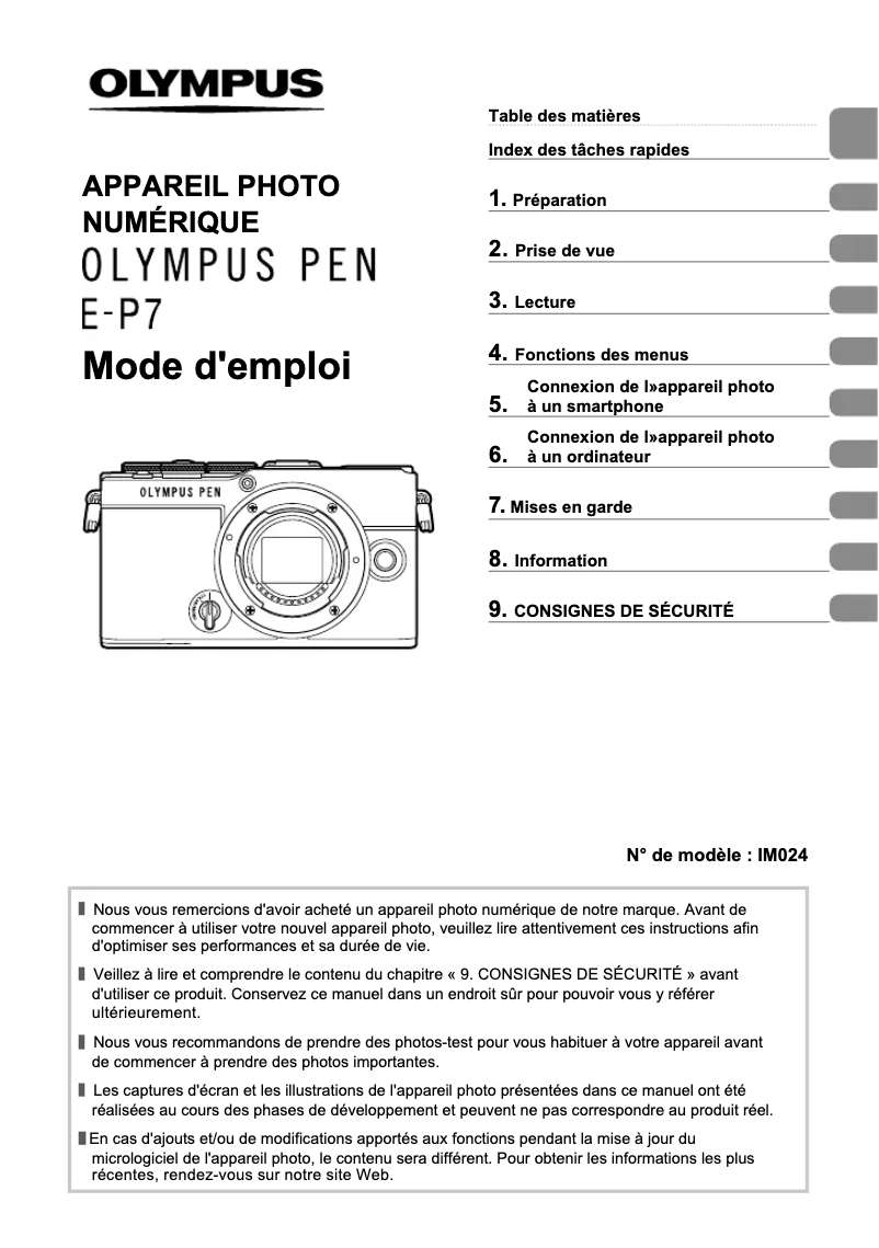 Page n°1 - Manuel utilisateur Olympus PEN E‑P7