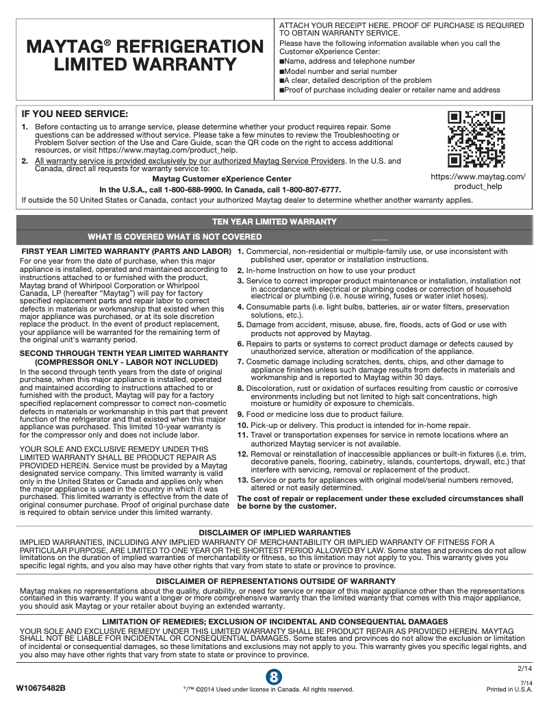 Page 1 de la notice Mode d'emploi Maytag MZC3122F