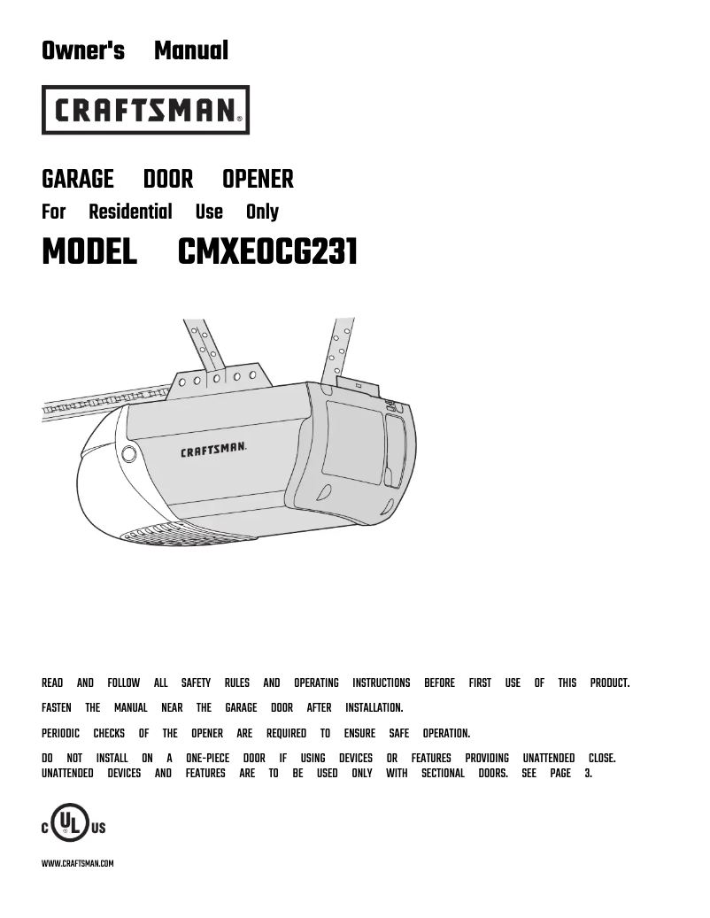 Page 1 de la notice Manuel utilisateur Craftsman CMXEOCG231