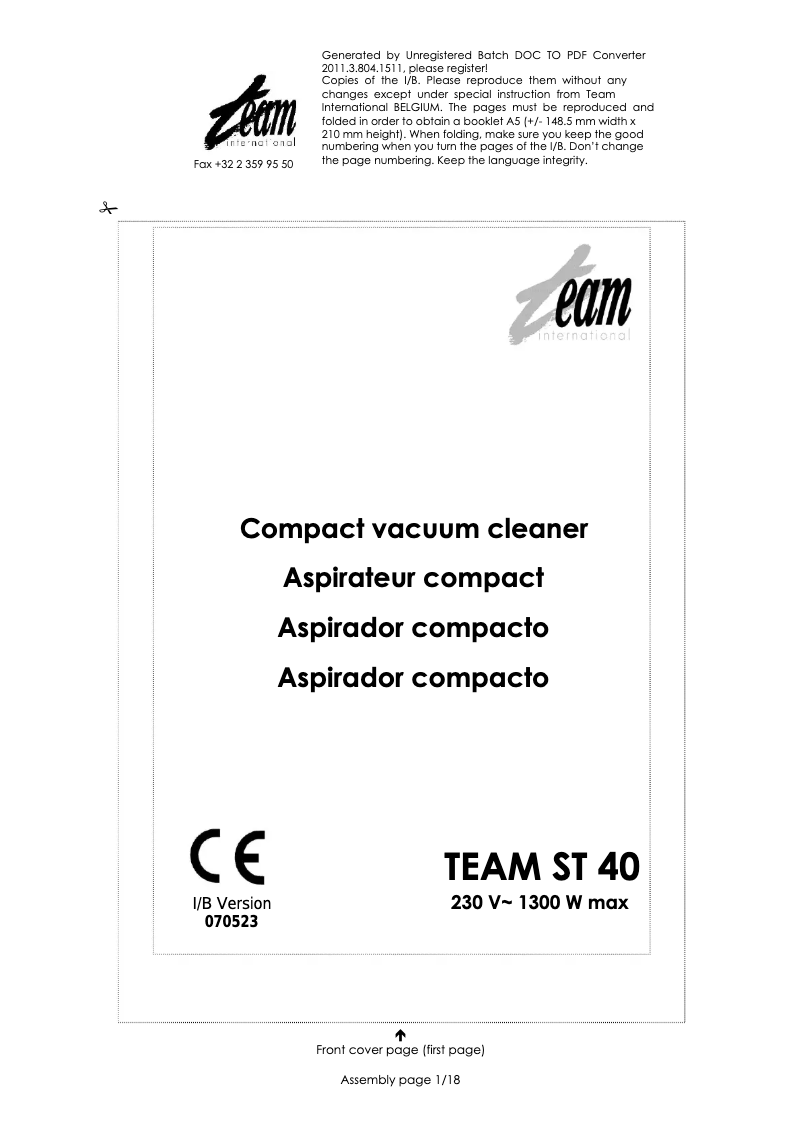 Page n°1 - Manuel utilisateur Team ST 40