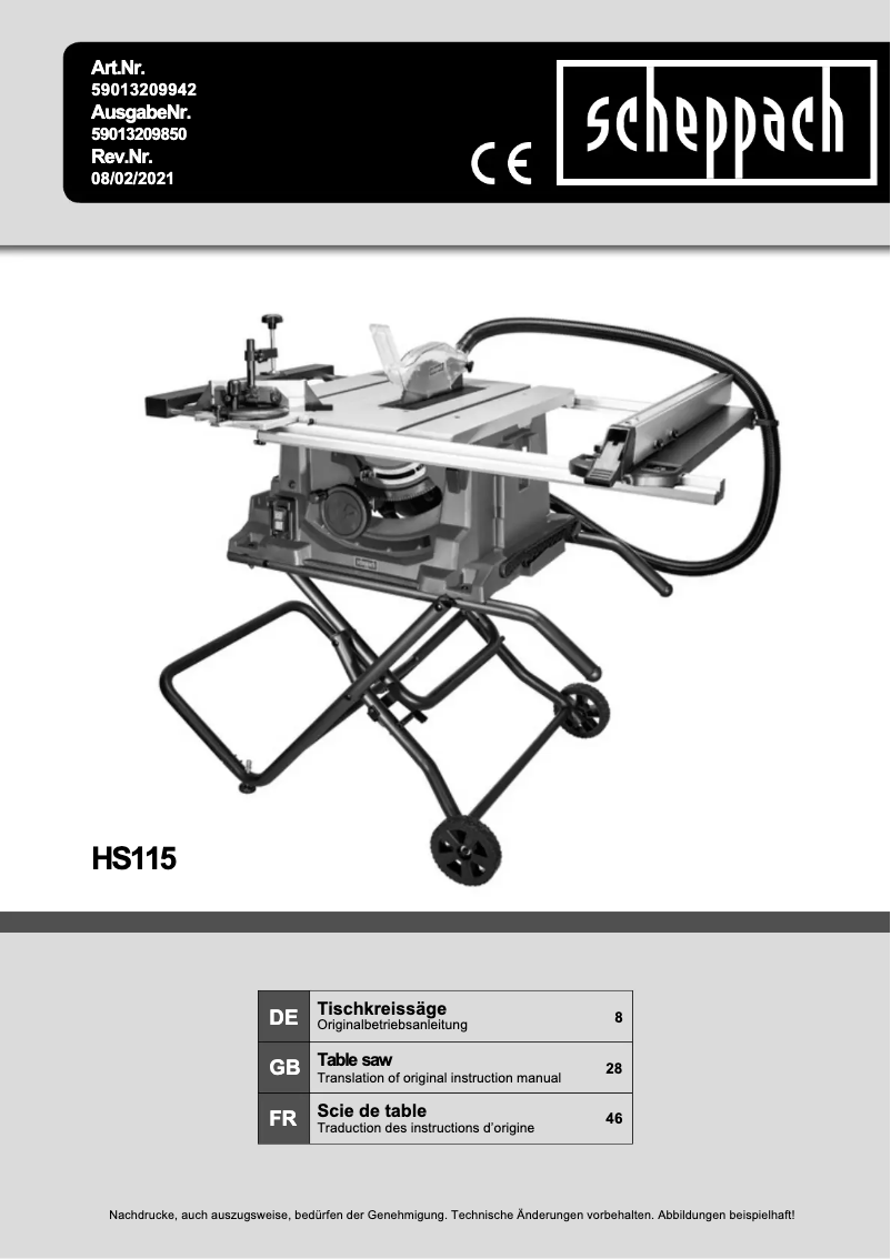 Page n°1 - Manuel utilisateur Scheppach HS115