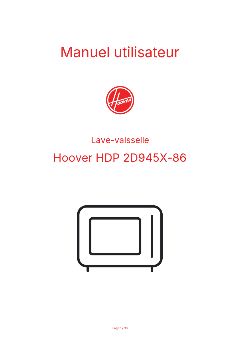 Page n°1 - Manuel utilisateur Hoover HDP 2D945X-86