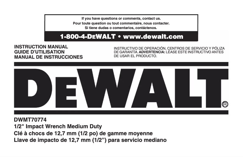 Page 1 de la notice Manuel utilisateur DeWalt DWMT70774
