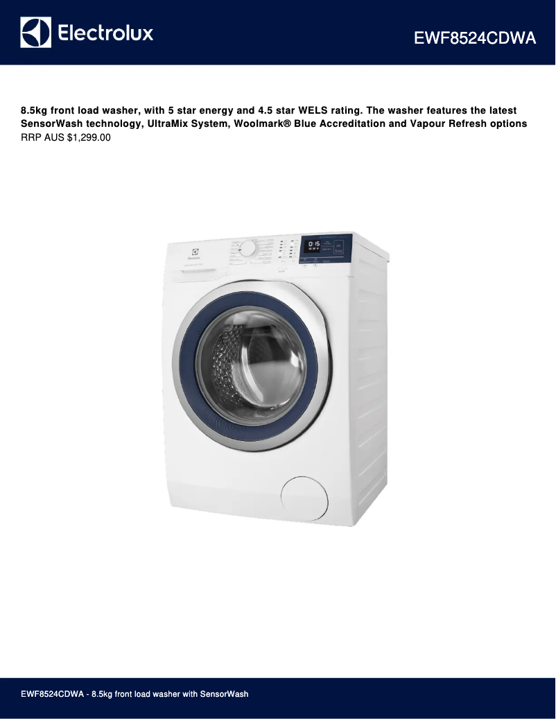 Page 1 de la notice Fiche technique Electrolux EWF8524CDWA
