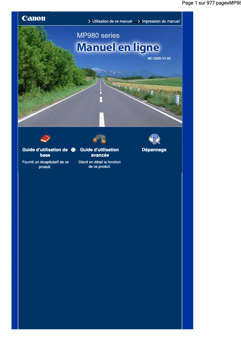 Page 1 de la notice Manuel utilisateur Canon Pixma MP980