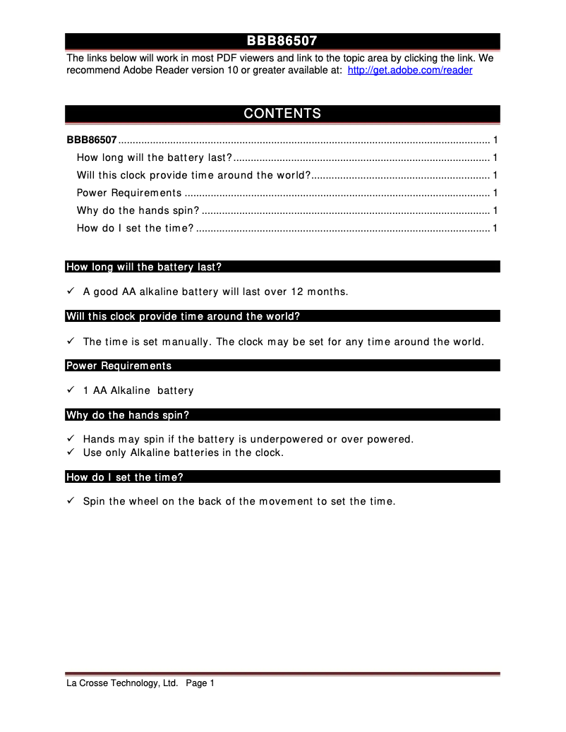 Page n°1 - FAQ La Crosse Technology BBB86507