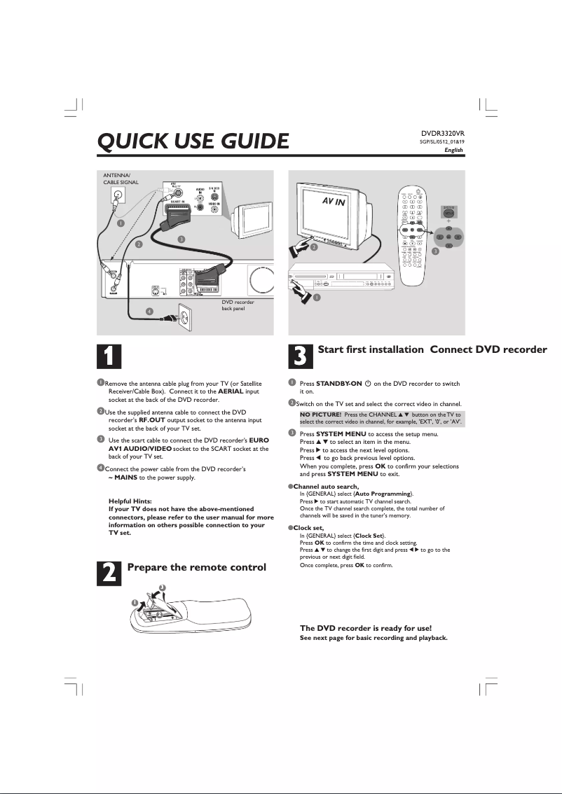 Page 1 de la notice Guide de démarrage rapide Philips DVDR3320V