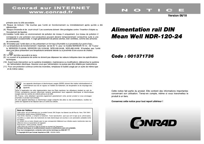 Page n°1 - Manuel utilisateur Mean Well NDR-120-24