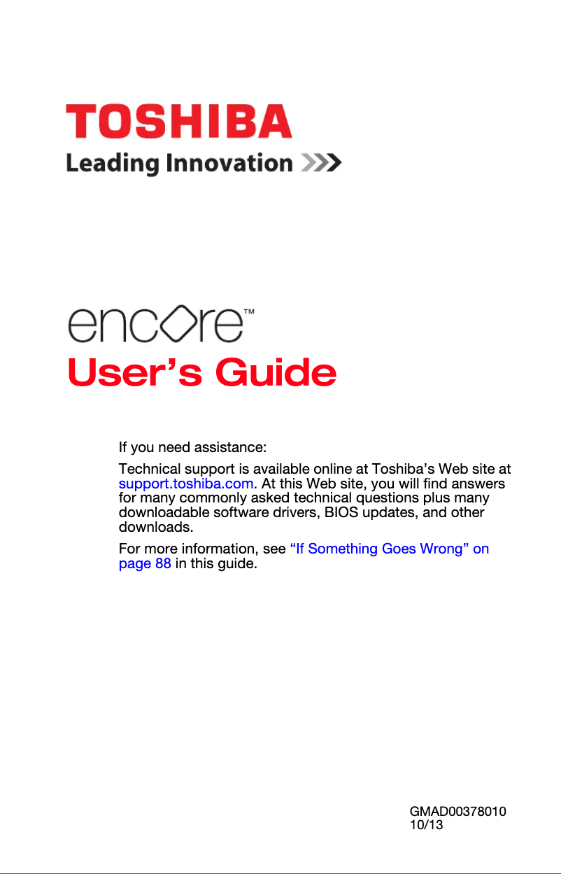 Page 1 de la notice Manuel utilisateur Toshiba Encore WT8-A32