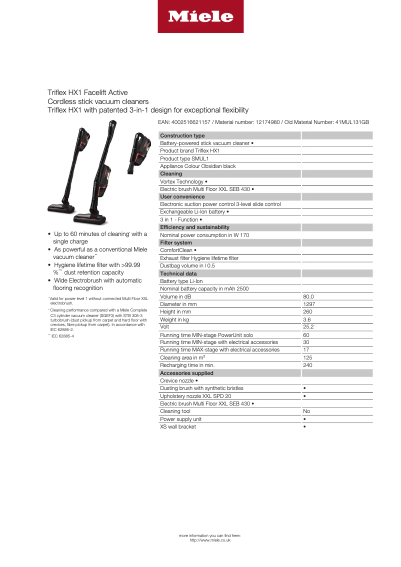 Page n°1 - Fiche technique Miele Triflex HX1 Facelift Active