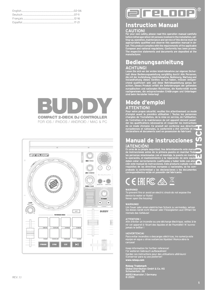 Page 1 de la notice Manuel utilisateur Reloop Buddy