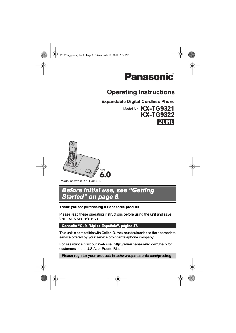 Page n°1 - Manuel utilisateur Panasonic KX-TG9322
