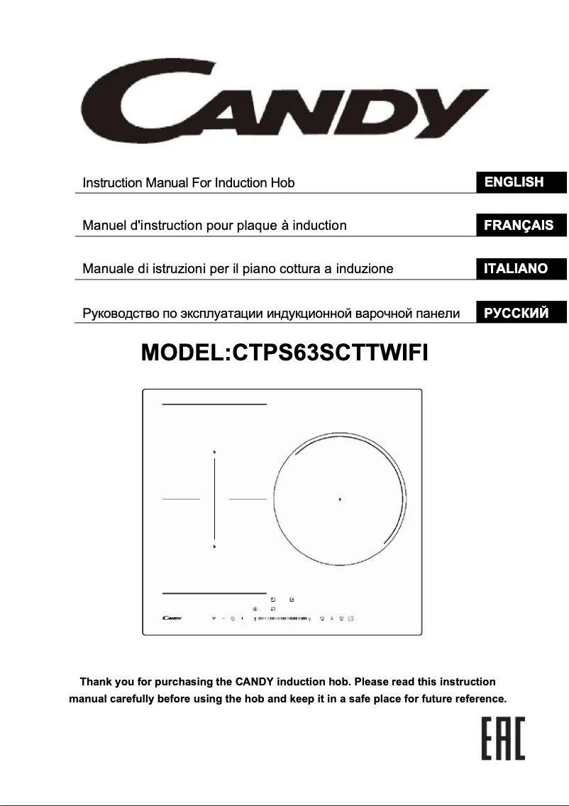 Page 1 de la notice Manuel utilisateur Candy CTPS63SCTTWIFI