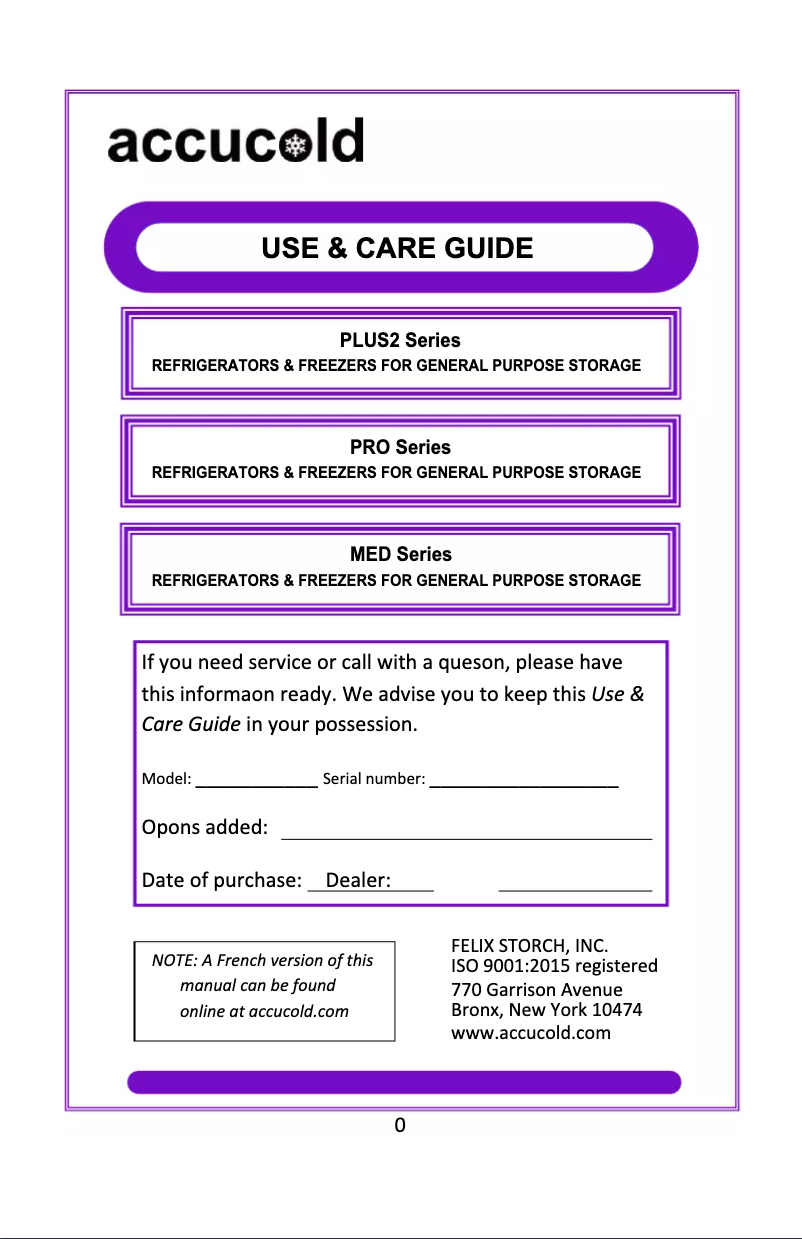 Page n°1 - Manuel utilisateur Accucold S19LWHPLUS2