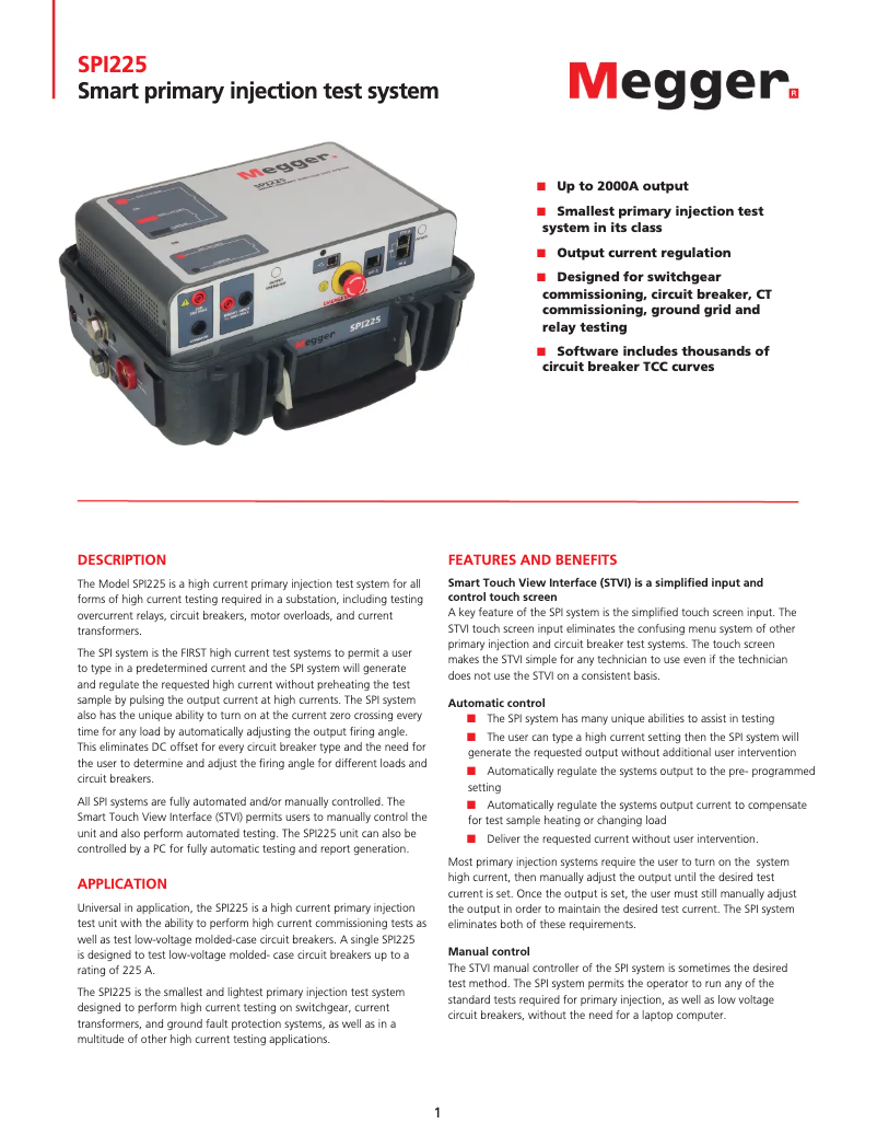 Page 1 de la notice Fiche technique Megger SPI225