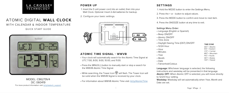 Page n°1 - Guide de démarrage rapide La Crosse Technology c86279V4