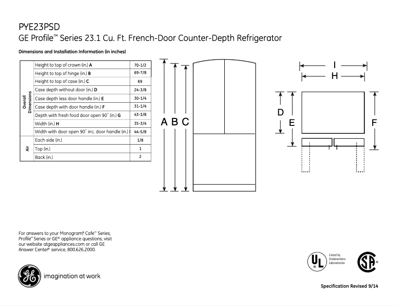 Page n°1 - Fiche technique GE PYE23PSDSS