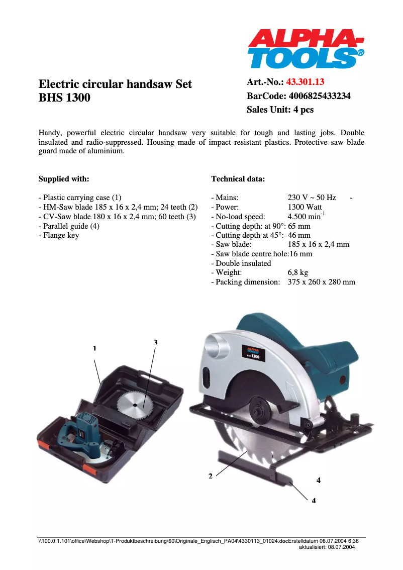 Image de la première page du manuel de l'appareil BHS 1300