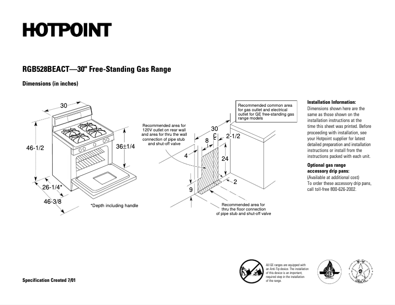 Page 1 de la notice Fiche technique Hotpoint RGB528BEACT