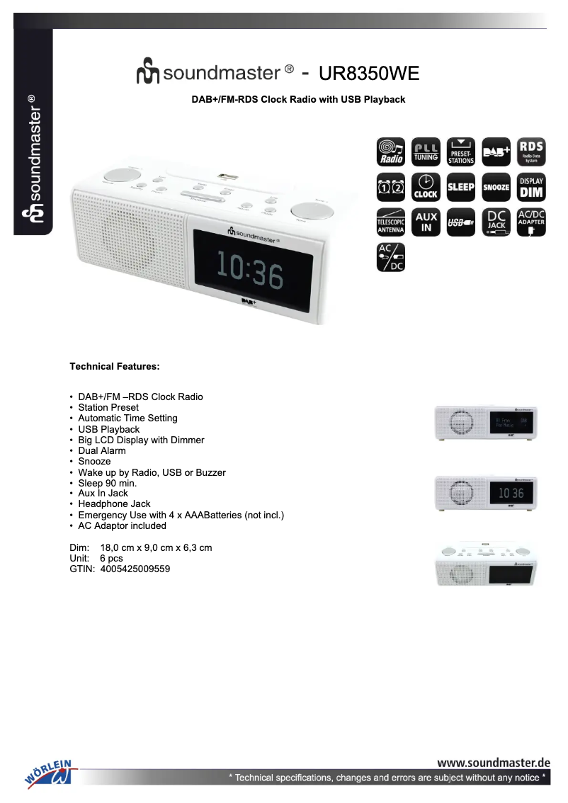 Page n°1 - Fiche technique Soundmaster UR8350