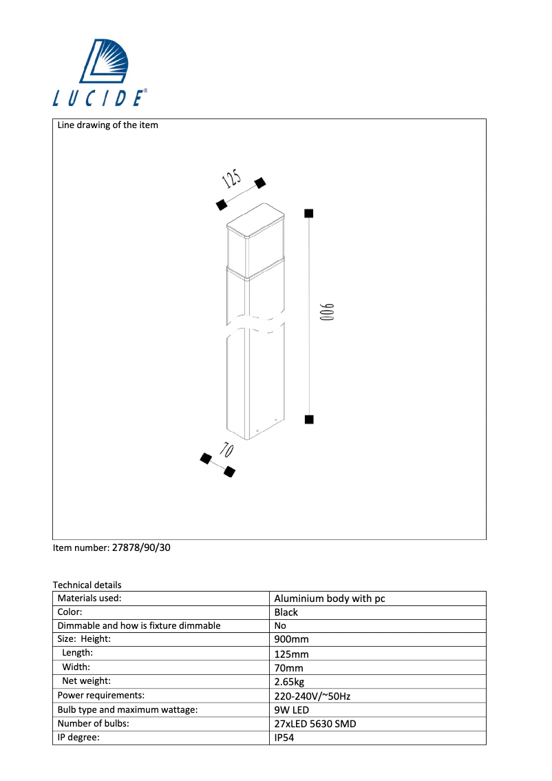 Page n°1 - Manuel utilisateur Lucide Limba 27878/90/30