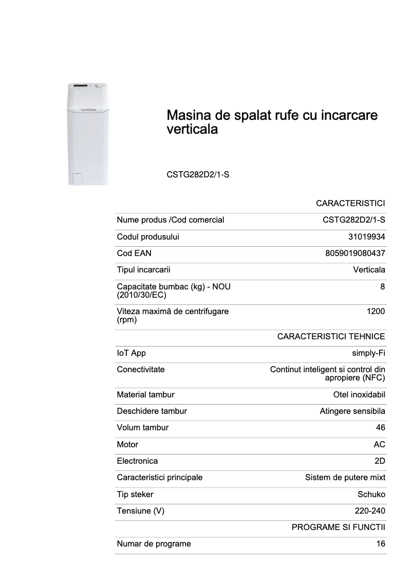 Image de la première page du manuel de l'appareil CSTG282D2/1-S