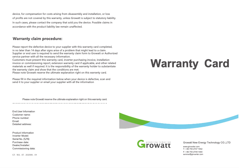 Page 1 de la notice Guide d'installation Growatt MIC 2500TL-X