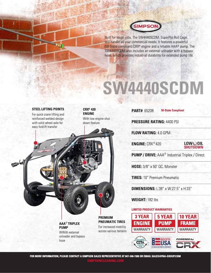 Página 1 del manual Ficha técnica Simpson SuperPro SW4440SCDM-S