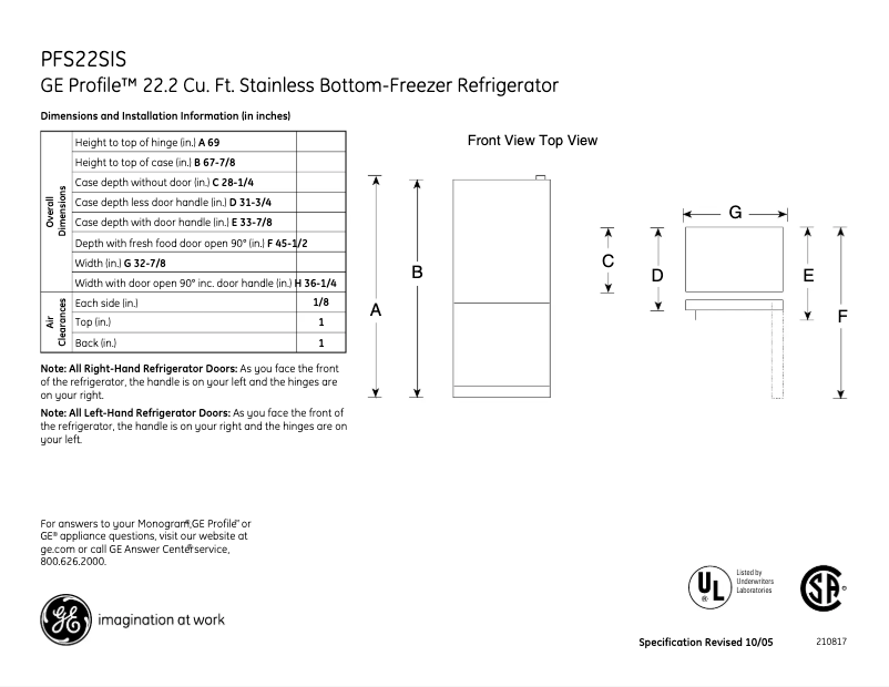Página 1 del manual Ficha técnica GE Profile PFS22SISSS