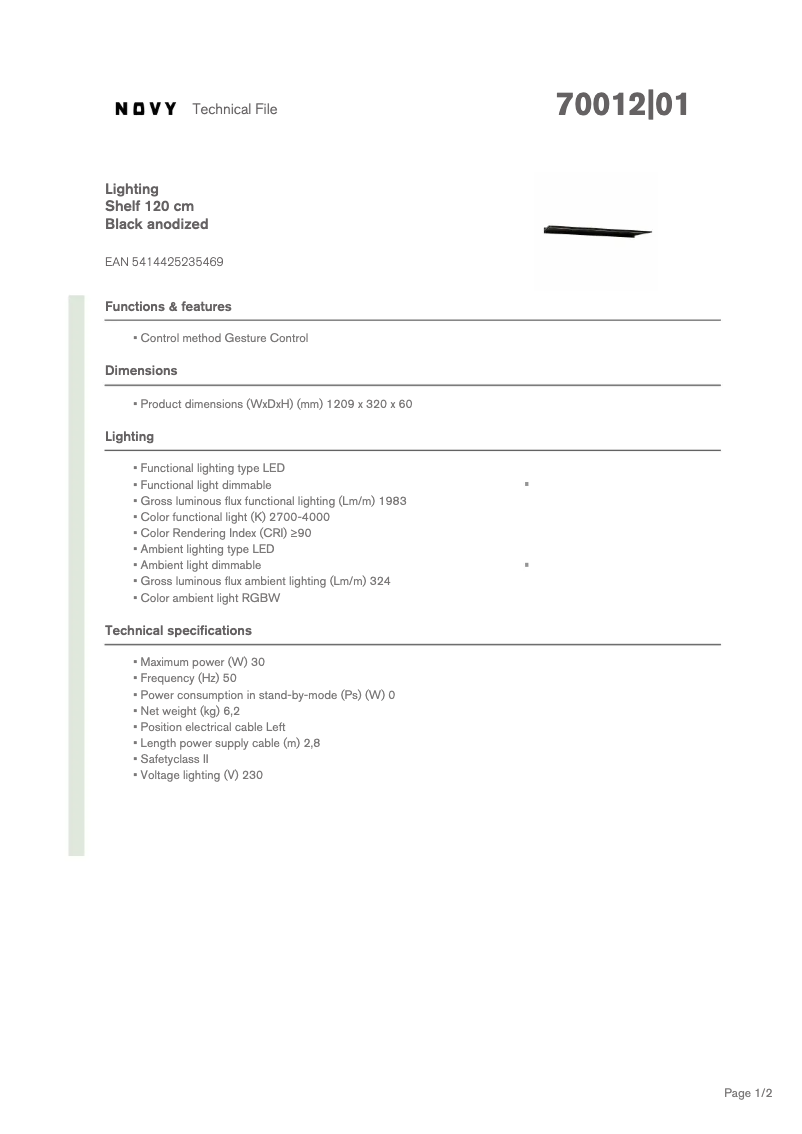Page 1 de la notice Fiche technique Novy Shelf 70012