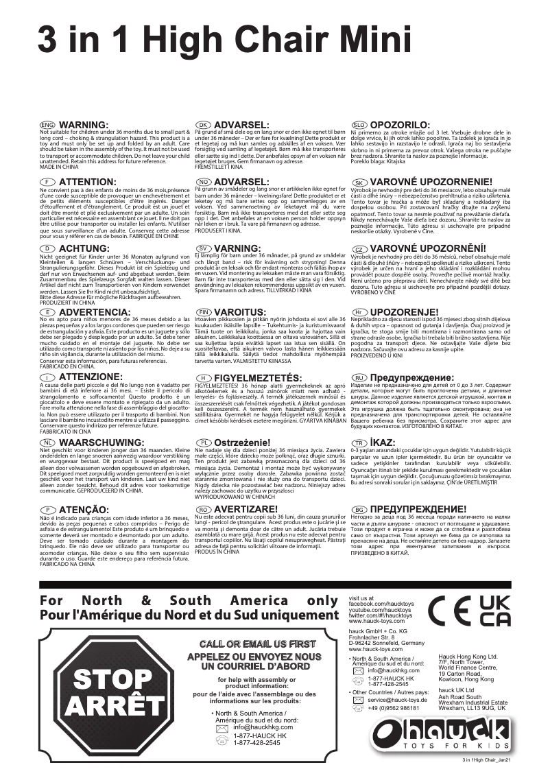 Page 1 de la notice Manuel utilisateur Hauck 3 in 1 High Chair Mini