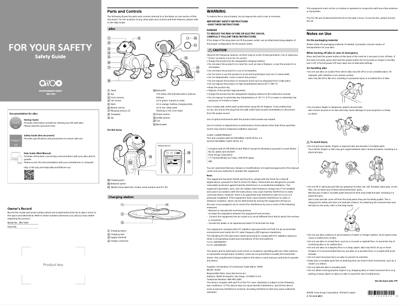 Page n°1 - Manuel utilisateur Sony Aibo ERS-1000