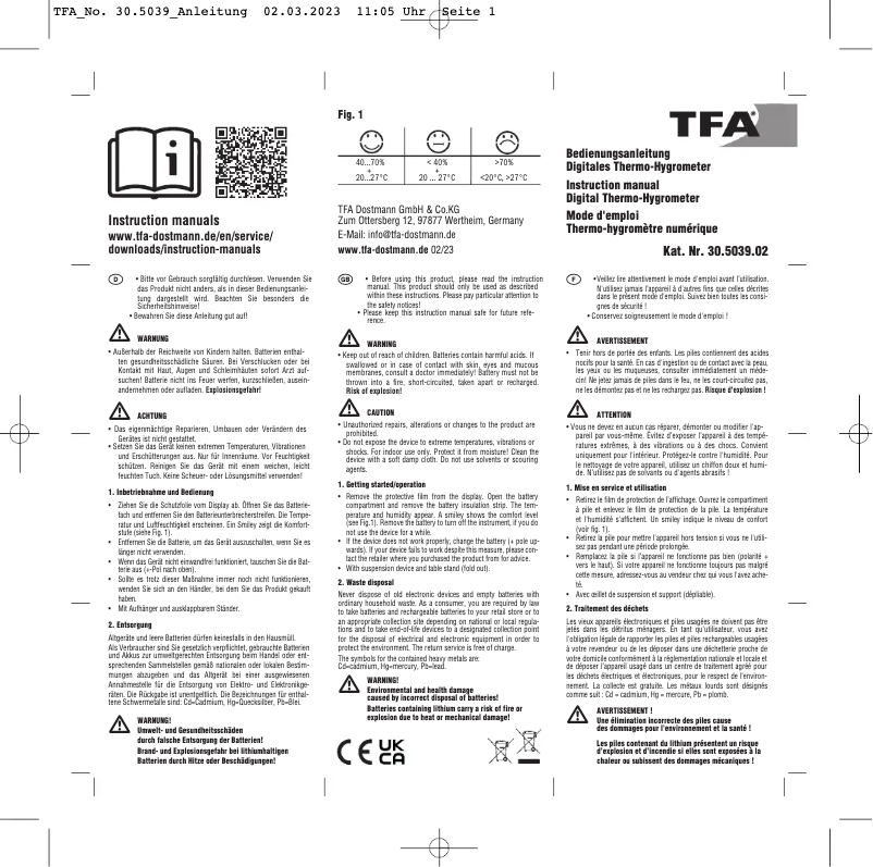 Page 1 de la notice Manuel utilisateur TFA 30.5039.02