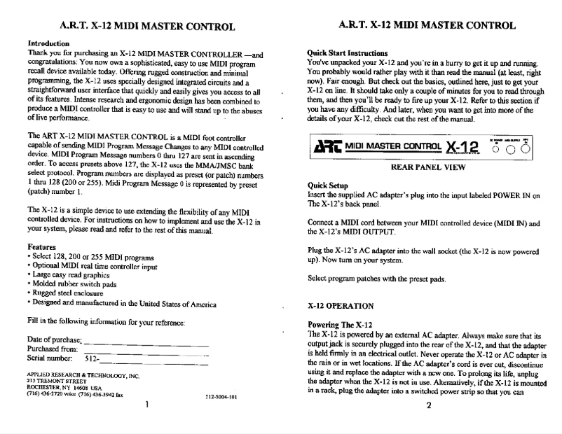 Page 1 de la notice Manuel utilisateur ART X-12