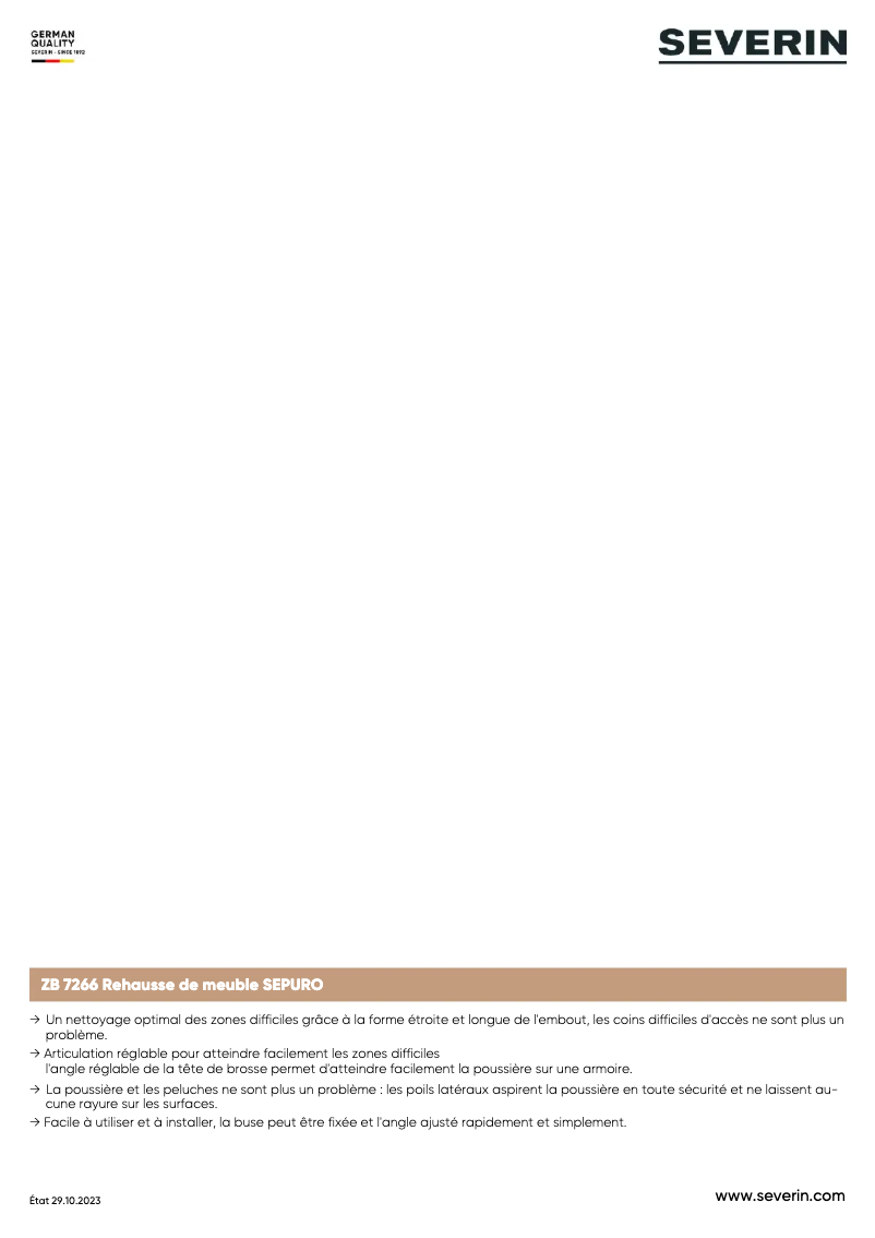 Page 1 de la notice Manuel utilisateur Severin ZB 7266