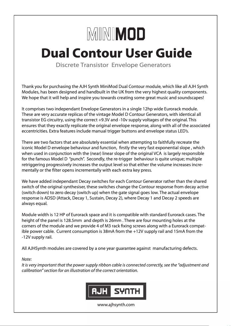 Page n°1 - Manuel utilisateur AJH Synth Dual Contour