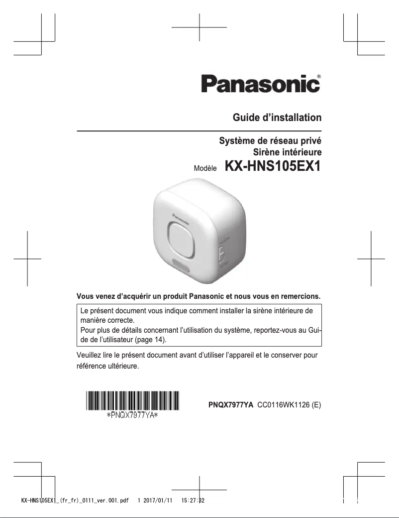 Page 1 de la notice Manuel utilisateur Panasonic KX-HNS105EX1