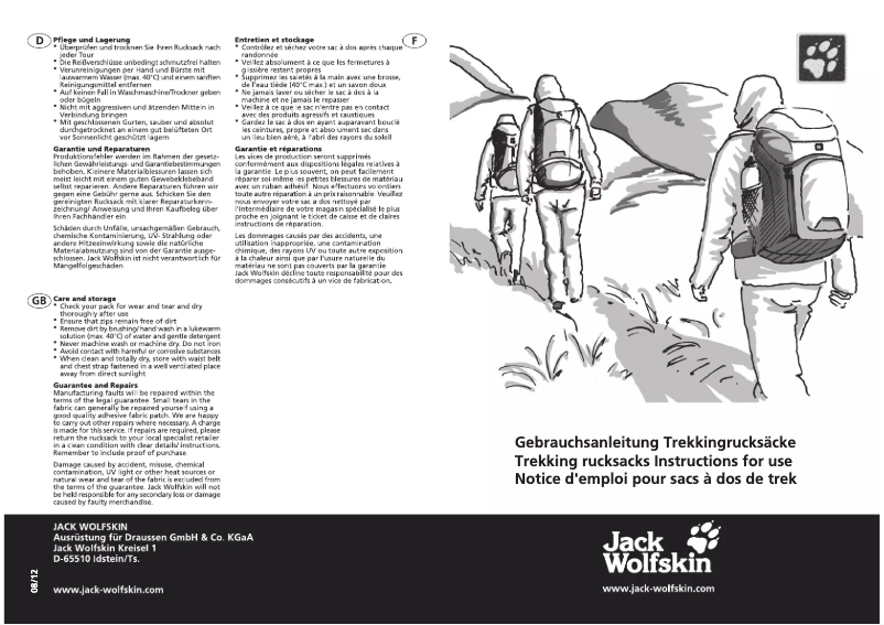 Page 1 de la notice Manuel utilisateur Jack Wolfskin Dayton