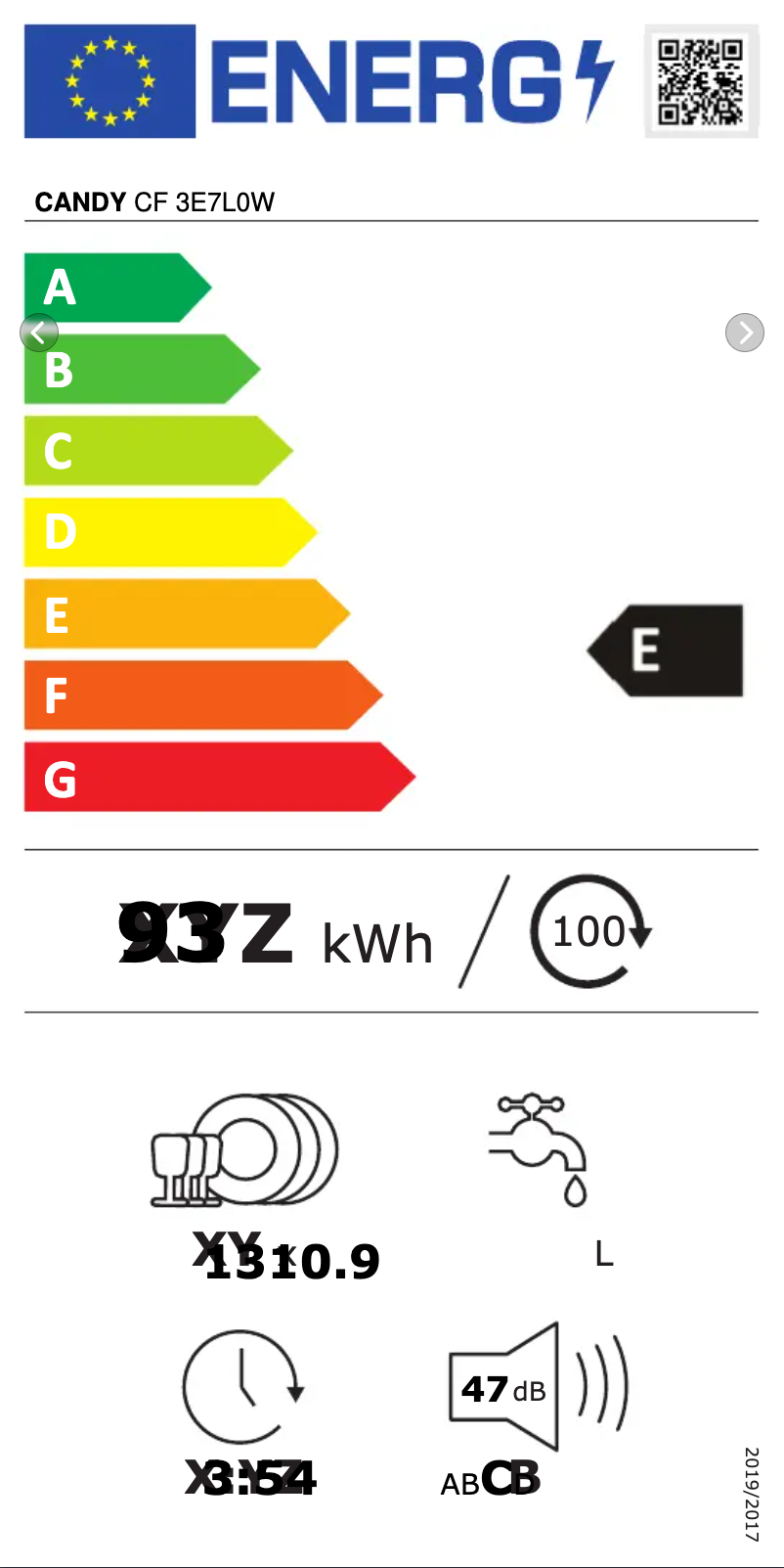 Page n°1 - Label énergétique Candy CF 3E7L0W