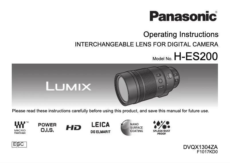 Page 1 de la notice Manuel utilisateur Panasonic Leica DG Elmarit 200mm f/2.8