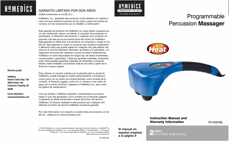 Page 1 de la notice Manuel utilisateur Homedics PA-350HBL