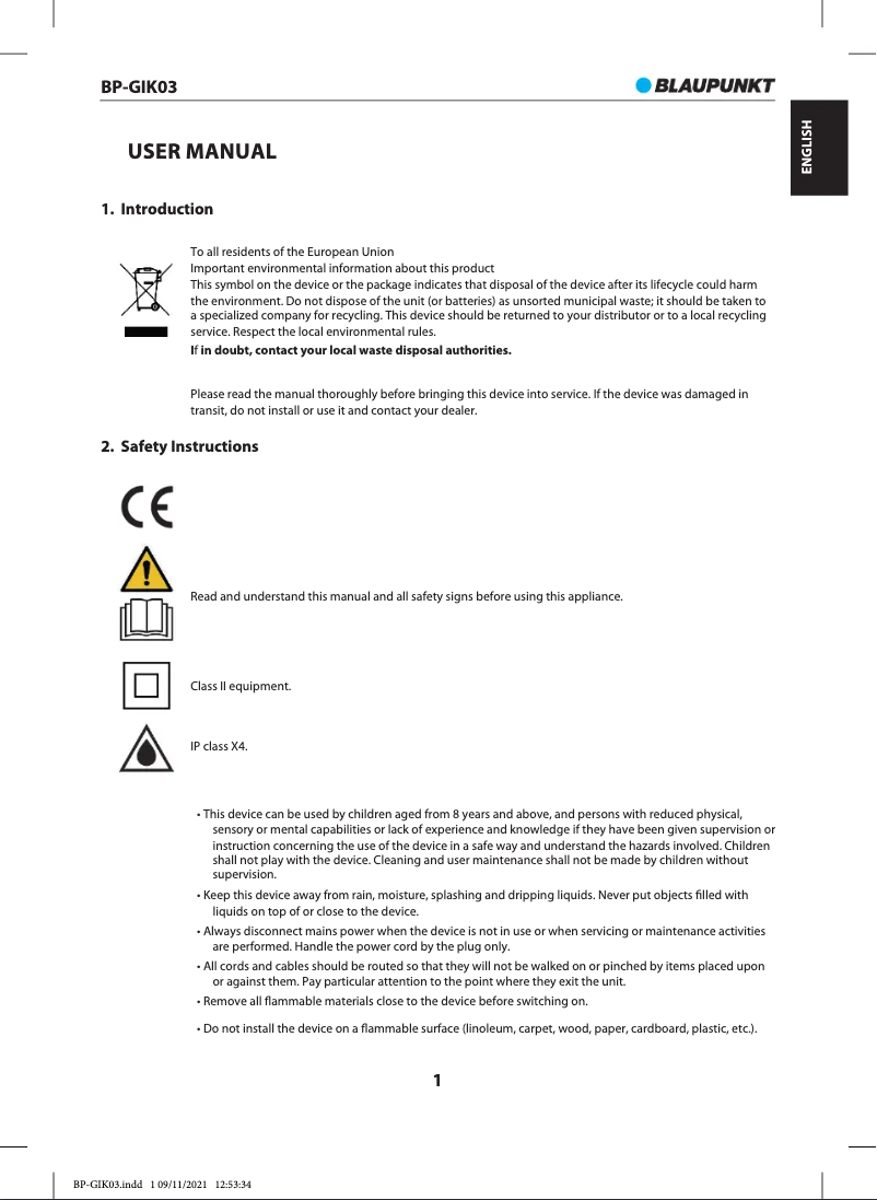 Image de la première page du manuel de l'appareil BP-GIK03