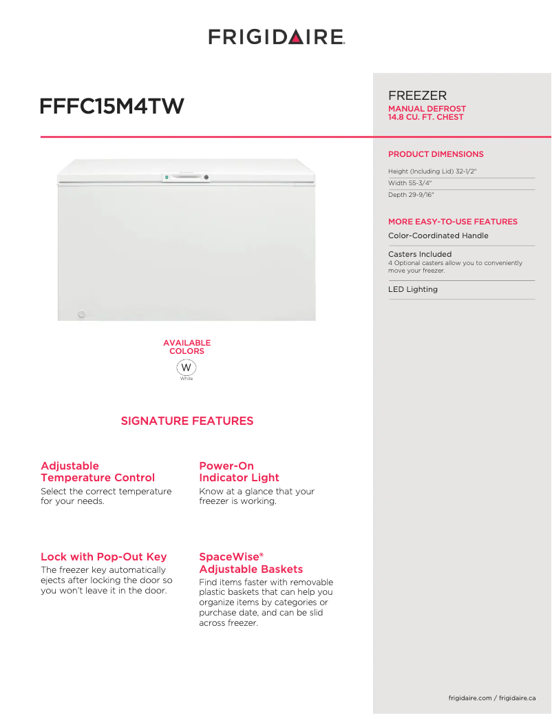 Page n°1 - Fiche technique Frigidaire FFFC15M4TW