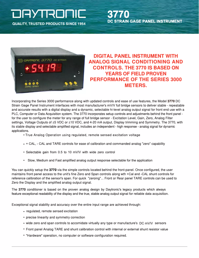 Page 1 de la notice Fiche technique Daytronic 3770