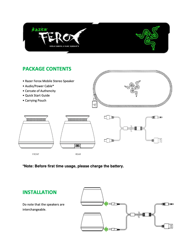 Page 1 de la notice Manuel utilisateur Razer Ferox