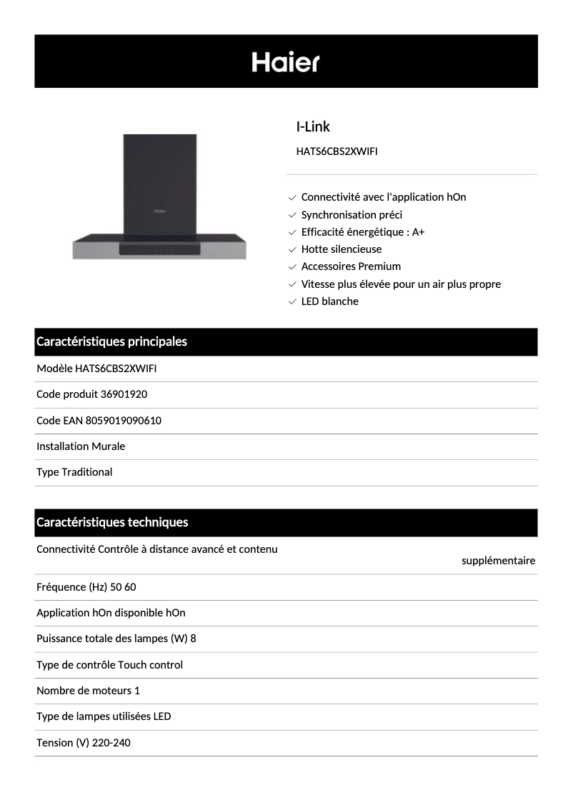 Image de la première page du manuel de l'appareil HATS6CBS2XWIFI