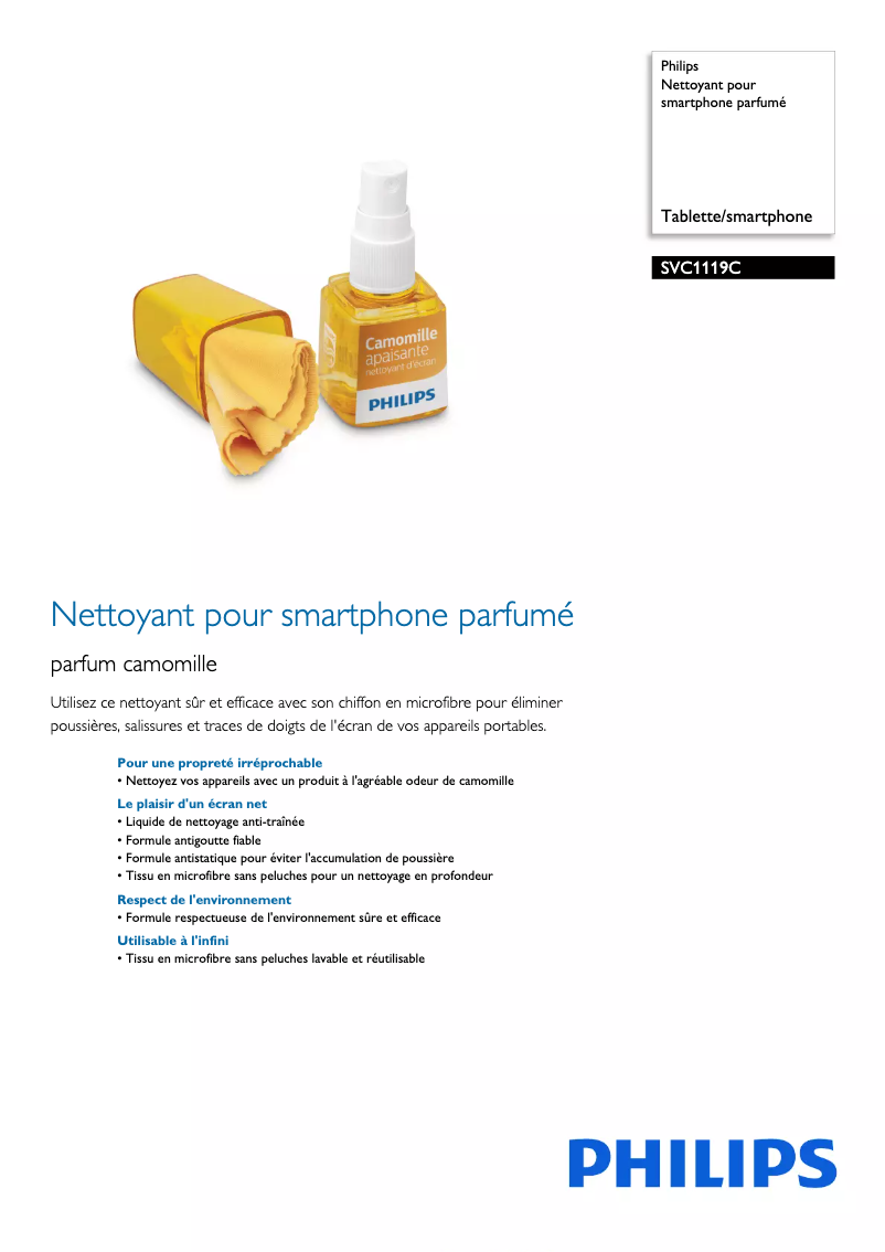 Page 1 de la notice Fiche technique Philips SVC1119C