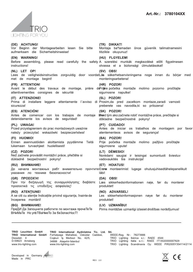 Page 1 de la notice Manuel utilisateur Trio Lighting Agento 378010407