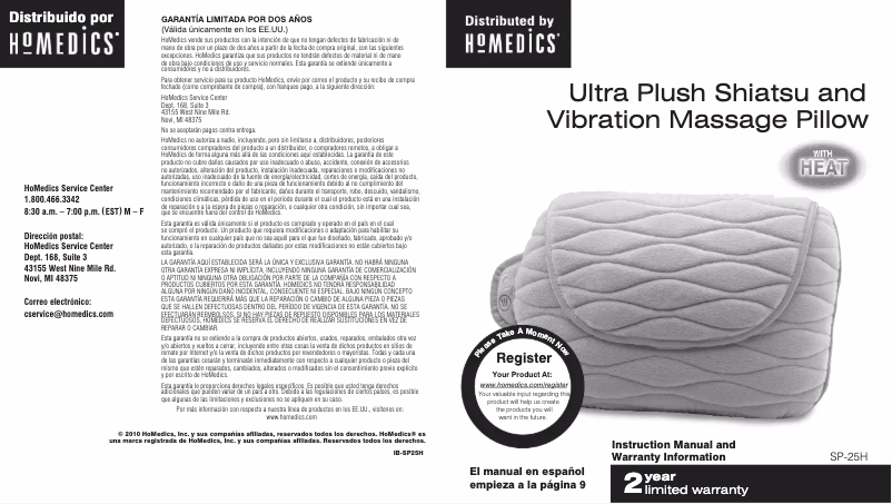 Page n°1 - Manuel utilisateur Homedics SP-25H