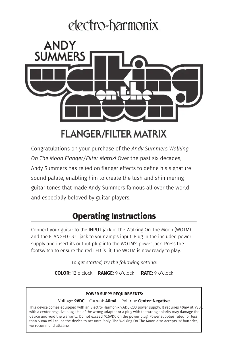 Page n°1 - Manuel utilisateur Electro Harmonix Walking On The Moon